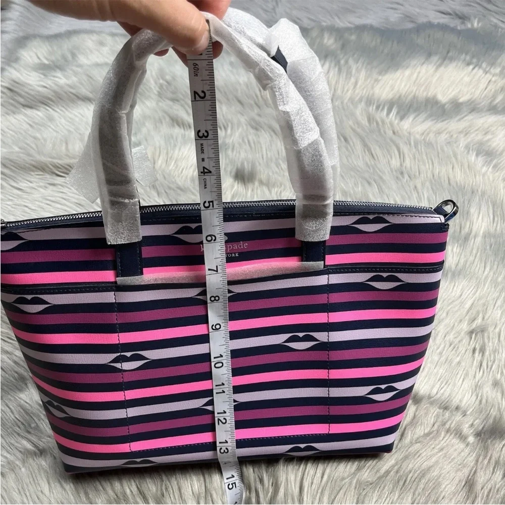 Kate Spade New York Pink Multi Stripe Patrice Lip Print Satchel Purse